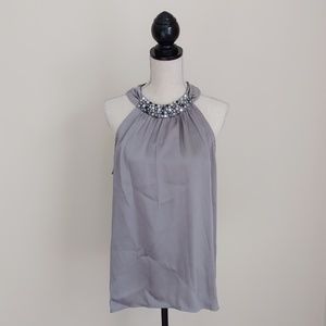 Beaded Silver Tunic with Halter Neckline